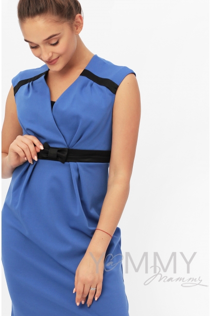 Платье с атласным бантиком для кормящих и беременных, ультрамарин