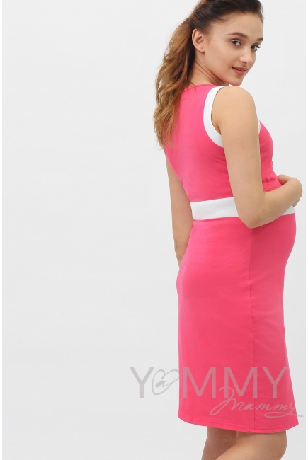 Платье лакоста фуксия с белой отделкой для беременных