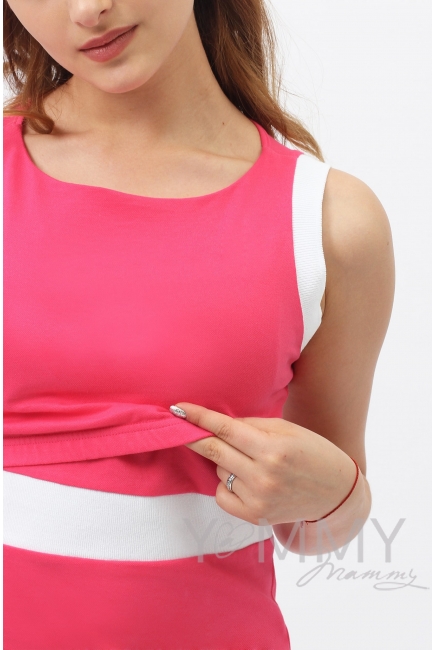 Платье лакоста фуксия с белой отделкой для беременных