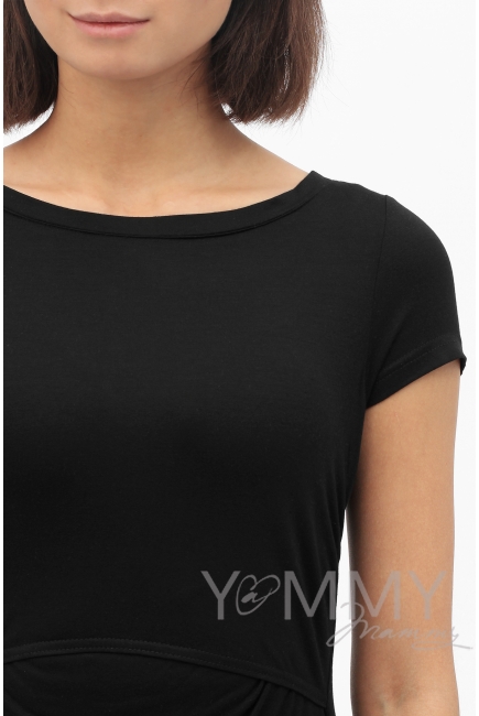 Платье для кормящих и беременных из модала с коротким рукавом, черное