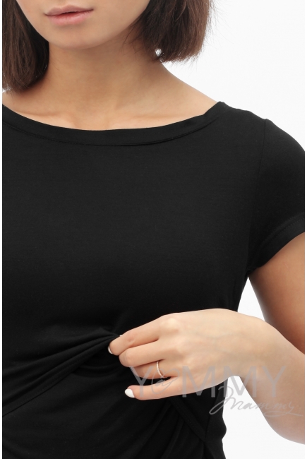 Платье для кормящих и беременных из модала с коротким рукавом, черное