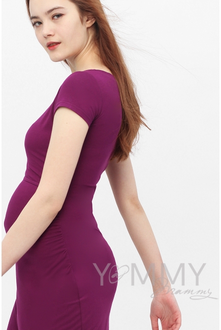 Платье для беременных и кормящих из модала с коротким рукавом, орхидея