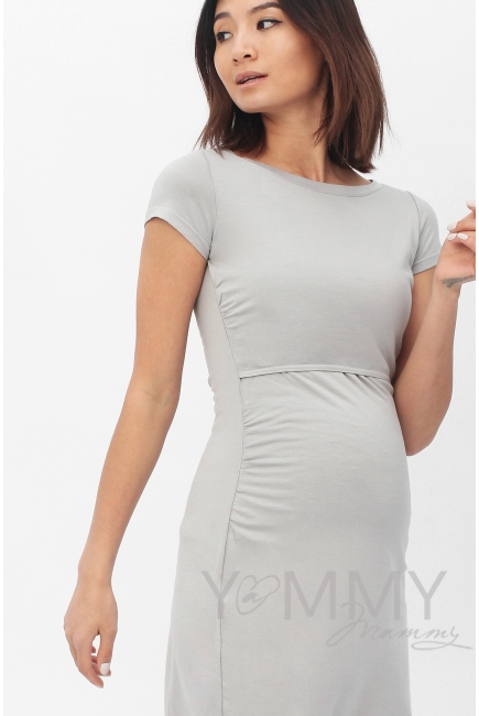 Платье для кормящих и беременных из модала с коротким рукавом, серый жемчуг