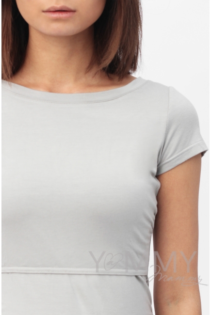 Платье для кормящих и беременных из модала с коротким рукавом, серый жемчуг