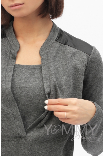 Платье с отделкой из экокожи для кормящих и беременных, темно-синий