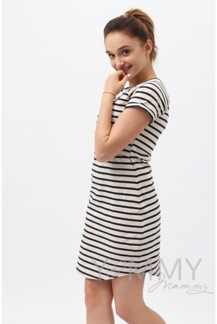 Платье для кормящих и беременных, в полоску с вышивкой вишня