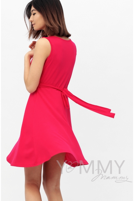 Платье для кормящих и беременных с пояском, фуксия