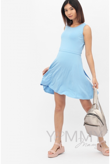 Платье для беременных и кормящих с пояском, голубое