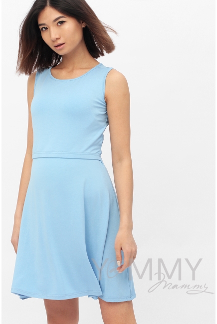 Платье для беременных и кормящих с пояском, голубое