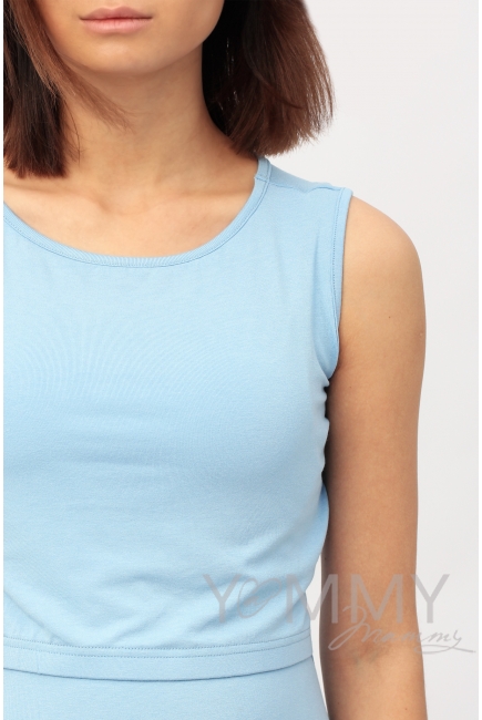 Платье для беременных и кормящих с пояском, голубое