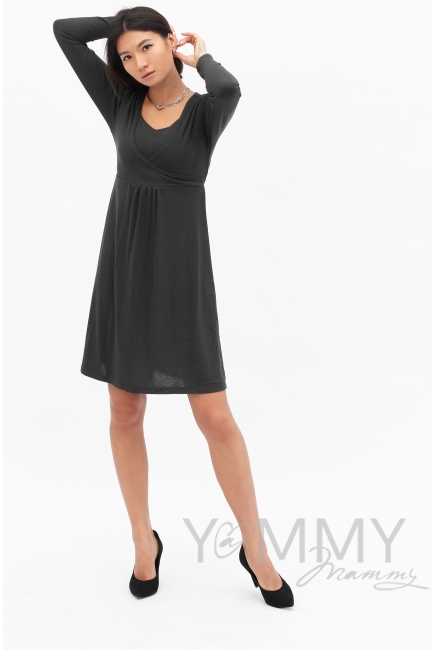 Платье графитовое с пояском на спине для беременных