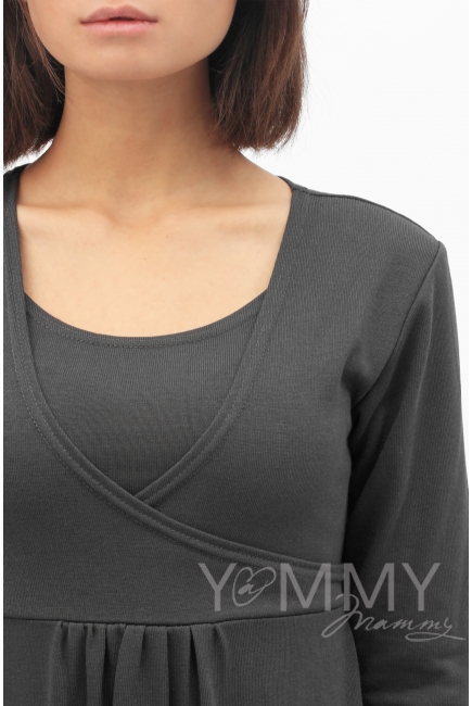 Платье графитовое с пояском на спине для беременных