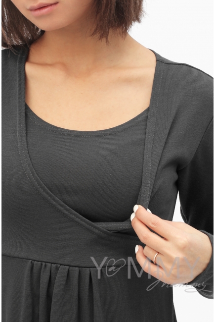 Платье графитовое с пояском на спине для беременных