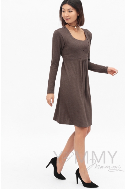 Платье с пояском на спине для кормящих и беременных, мускат меланж