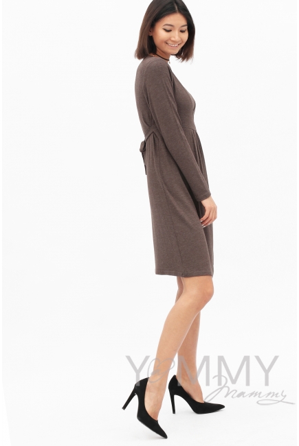 Платье с пояском на спине для кормящих и беременных, мускат меланж