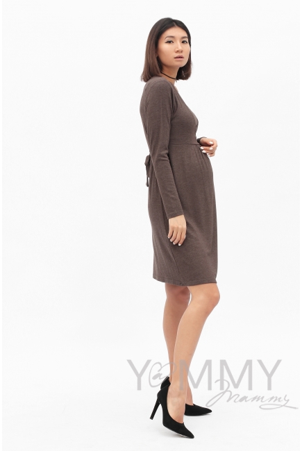 Платье с пояском на спине для кормящих и беременных, мускат меланж