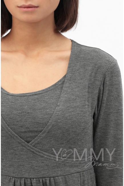 Платье с пояском на спине для беременных и кормящих, серый меланж