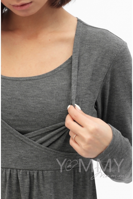 Платье с пояском на спине для беременных и кормящих, серый меланж