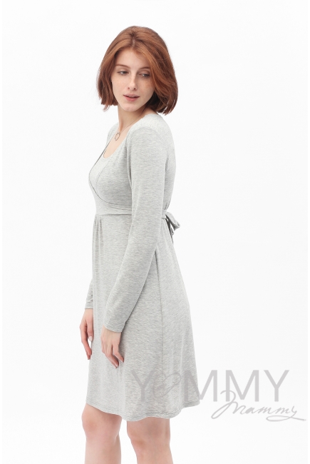 Платье с пояском на спине для кормящих и беременных, светло-серый меланж