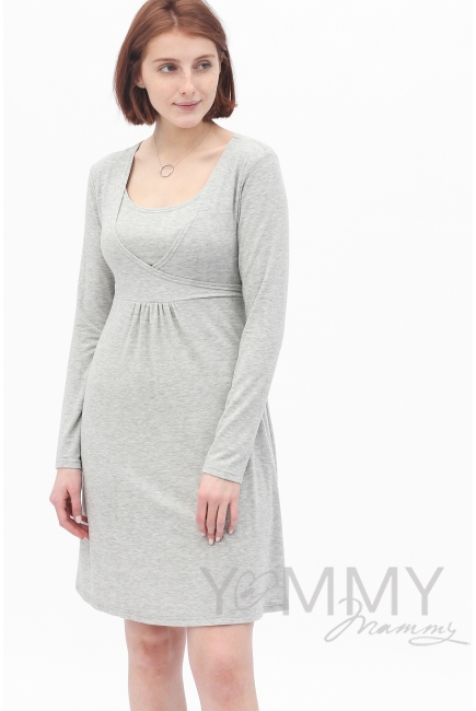 Платье с пояском на спине для кормящих и беременных, светло-серый меланж