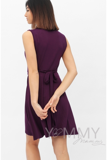 Платье для беременных и кормящих с пояском, темно-лиловое