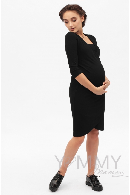 Платье для беременных и кормящих со складками, черное