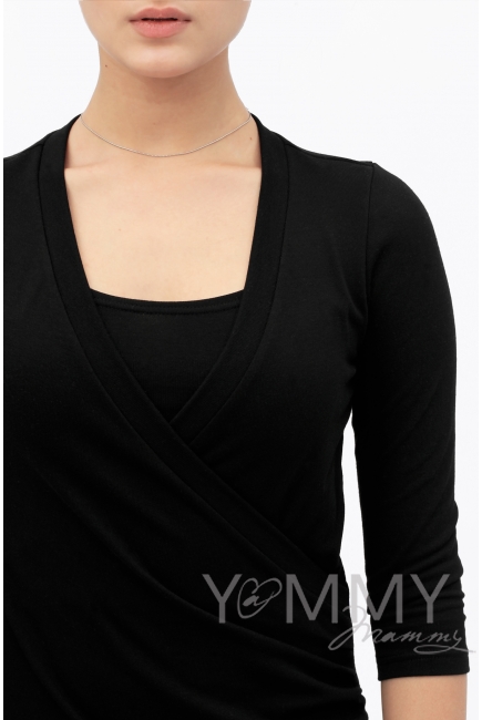 Платье для беременных и кормящих со складками, черное