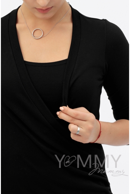 Платье для беременных и кормящих со складками, черное