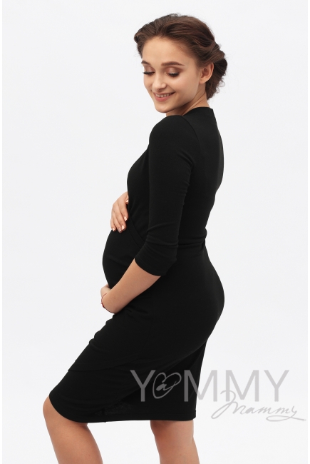 Платье для беременных и кормящих со складками, черное