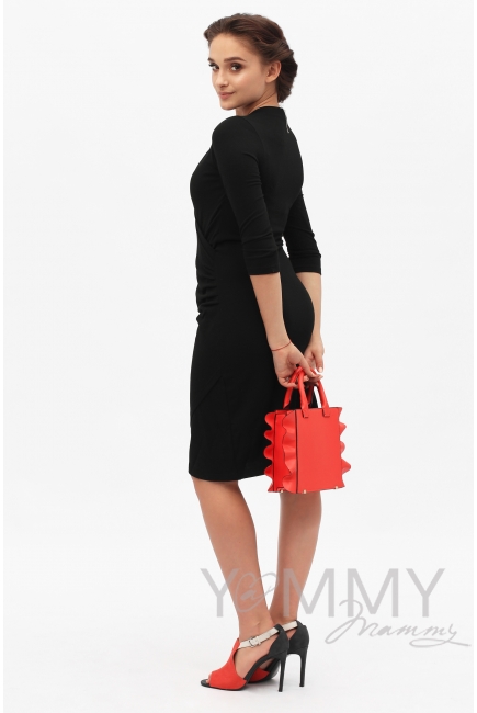 Платье для беременных и кормящих со складками, черное