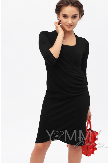 Платье для беременных и кормящих со складками, черное