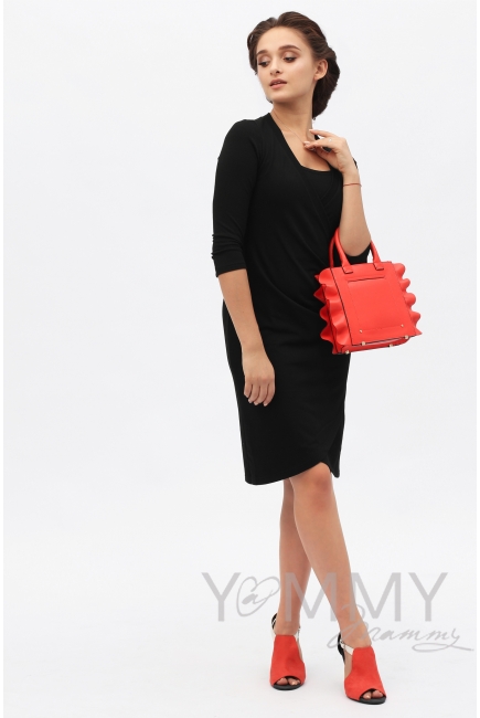 Платье для беременных и кормящих со складками, черное