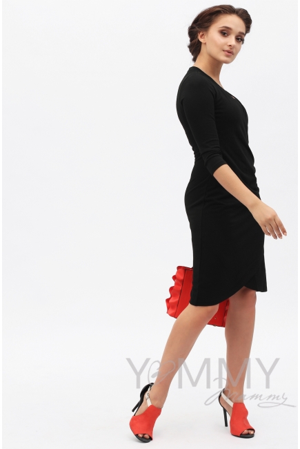 Платье для беременных и кормящих со складками, черное