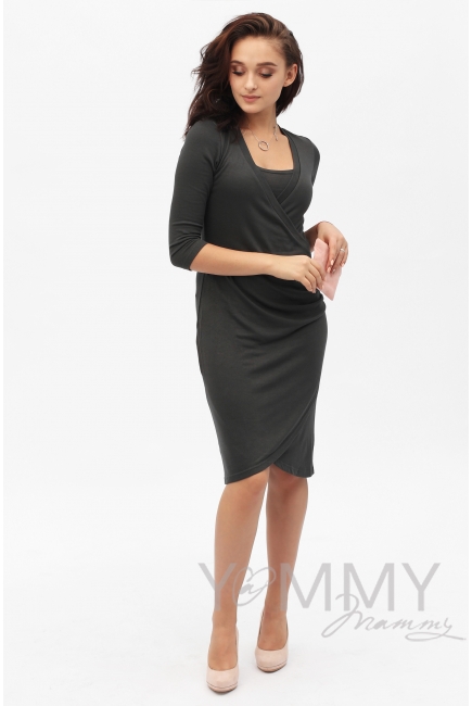 Платье со складками графит для кормящих
