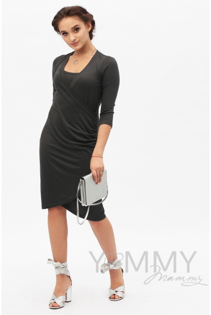 Платье со складками графит для кормящих