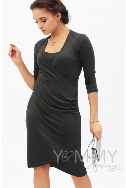 Платье со складками графит для кормящих