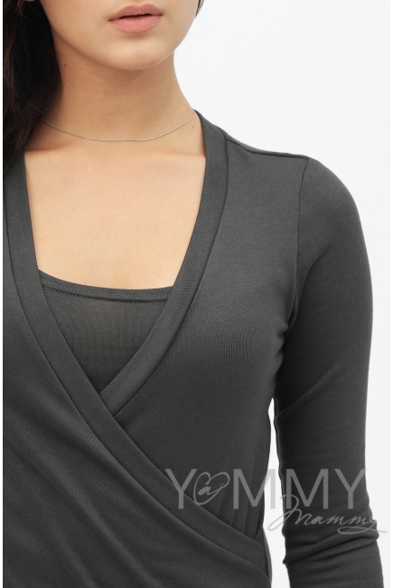 Платье со складками графит для кормящих