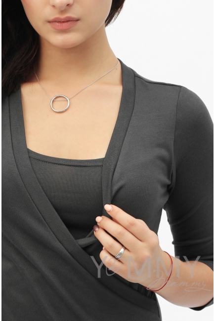 Платье со складками графит для кормящих