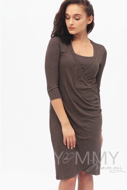 Платье для кормящих и беременных со складками, мускат меланж