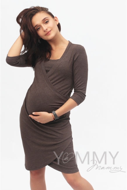 Платье для кормящих и беременных со складками, мускат меланж