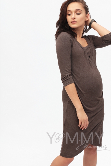 Платье для кормящих и беременных со складками, мускат меланж