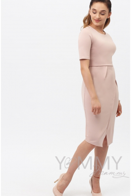 Платье для беременных и кормящих с юбкой "тюльпан" жемчужно-розовое