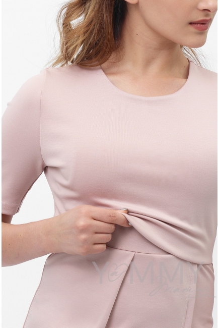 Платье для беременных и кормящих с юбкой "тюльпан" жемчужно-розовое