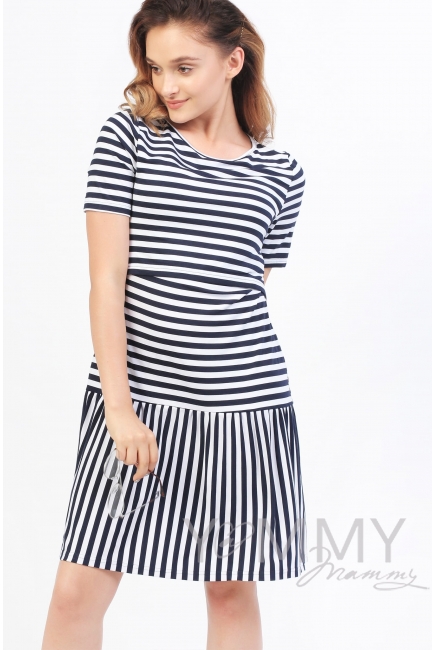 Платье с воланом в полоску для кормящих