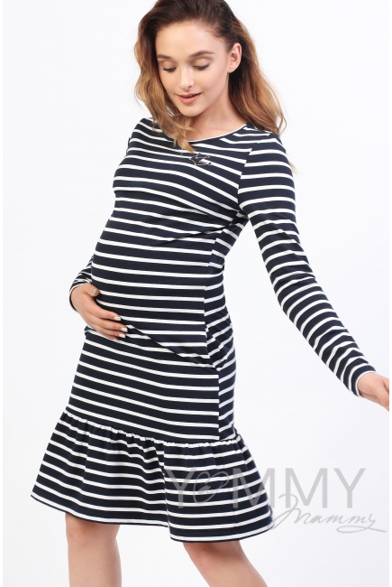 Платье для кормящих и беременных с воланом, синее в полоску