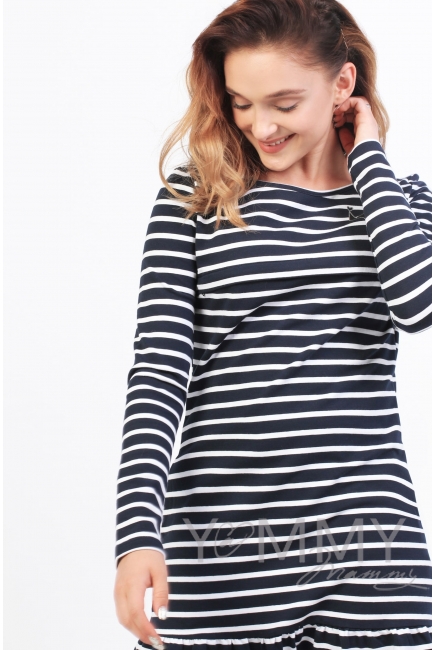 Платье для кормящих и беременных с воланом, синее в полоску