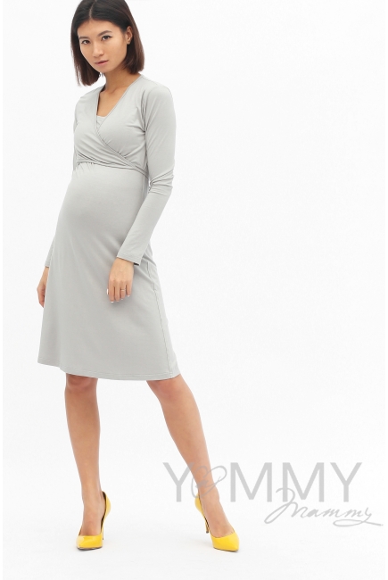 Платье на запах для кормящих и беременных, серый жемчуг