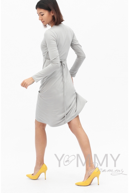 Платье на запах для кормящих и беременных, серый жемчуг