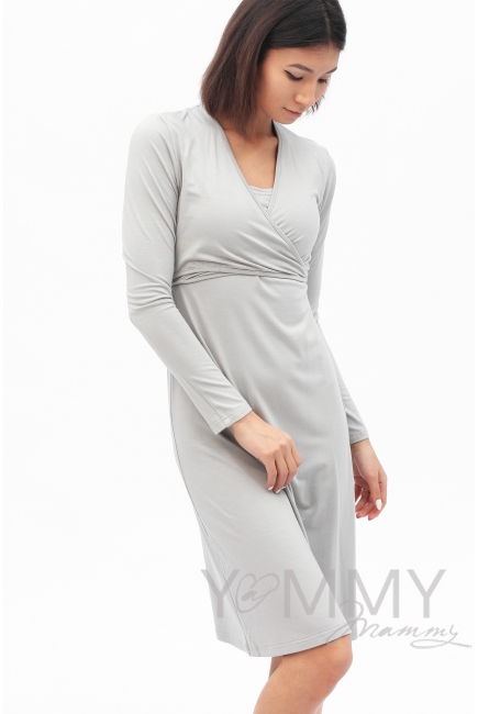 Платье на запах для кормящих и беременных, серый жемчуг