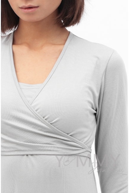 Платье на запах для кормящих и беременных, серый жемчуг